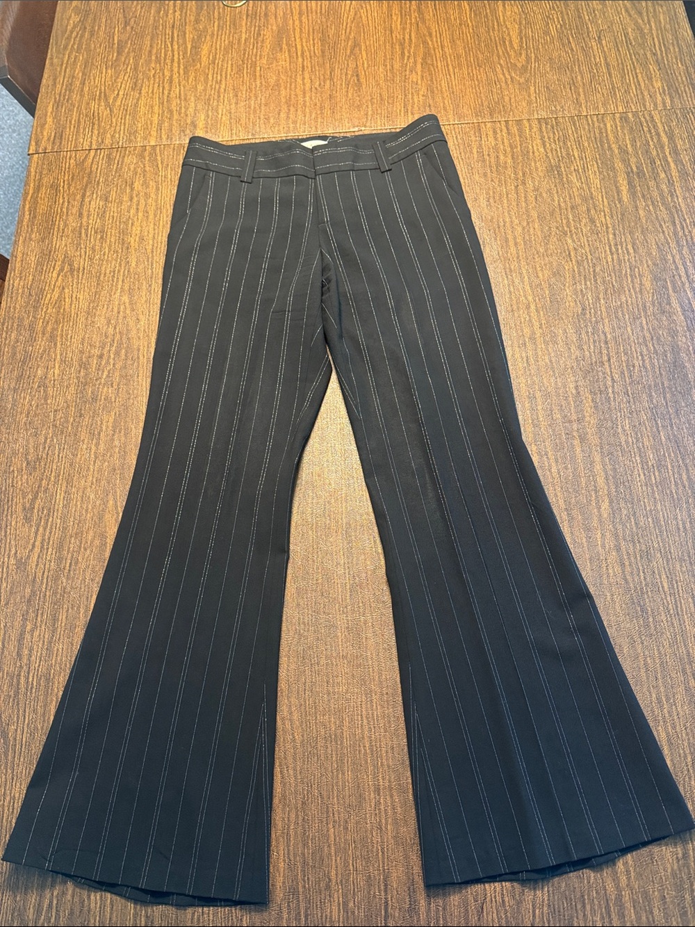 Alice + Olivia Women’s Black Pinstripe Flare Pants